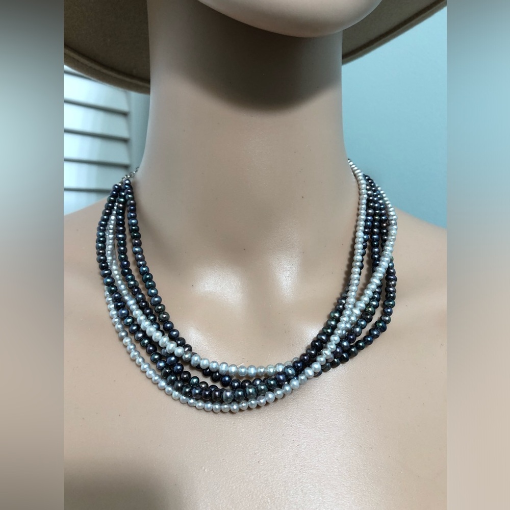 Silpada Necklace Freshwater Pearls Multicolored Sterling Silver 5 Strand Choker